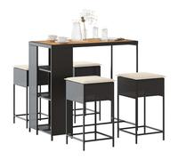 Set Bar da Giardino 5 pz con Cuscini in Polyrattan Nero