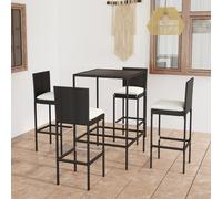 vidaXL Set Bar da Giardino 5 pz con Cuscini in Polyrattan Nero