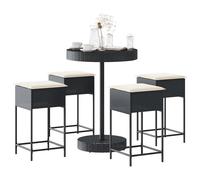 Set Bar da Giardino 5 pz con Cuscini in Polyrattan Nero