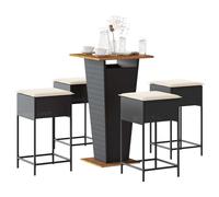 vidaXL Set Bar da Giardino 5 pz con Cuscini in Polyrattan Nero