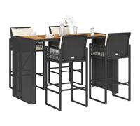 vidaXL Set Bar da Giardino 5 pz con Cuscini Nero in Polyrattan Acacia