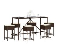 vidaXL Set Bar da Giardino 7 pz con Cuscini in Polyrattan Marrone
