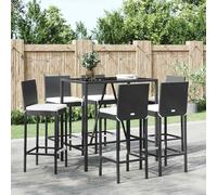 vidaXL Set Bar da Giardino 7 pz con Cuscini in Polyrattan Nero
