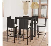 vidaXL Set Bar da Giardino 7 pz con Cuscini in Polyrattan Nero
