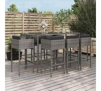 vidaXL Set Bar da Giardino 9 pz con Cuscini in Polyrattan Grigio