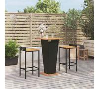vidaXL Set Bar Giardino 3 pz Nero Polyrattan e Legno Massello Acacia