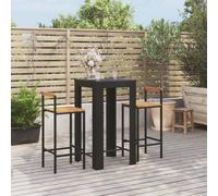 Set Bar Giardino 3 pz Nero Polyrattan e Legno Massello Acacia