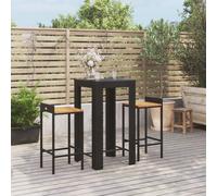 Set Bar Giardino 3 pz Nero Polyrattan e Legno Massello Acacia