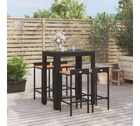 vidaXL Set Bar Giardino 5 pz Nero Polyrattan e Legno Massello Acacia