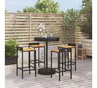 vidaXL Set Bar Giardino 5 pz Nero Polyrattan e Legno Massello Acacia