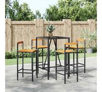 vidaXL Set Bar Giardino 5 pz Nero Polyrattan e Legno Massello Acacia