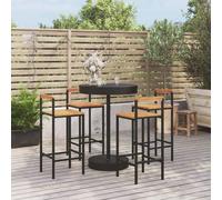 vidaXL Set Bar Giardino 5 pz Nero Polyrattan e Legno Massello Acacia