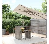 Set Bar Giardino 5pz Grigio Polyrattan e Legno Massello Acacia