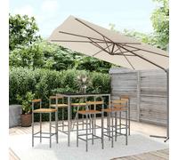 Set Bar Giardino 7pz Grigio Polyrattan e Legno Massello Acacia
