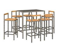 Set Bar Giardino 7pz Grigio Polyrattan e Legno Massello Acacia