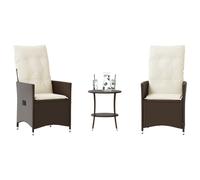 vidaXL Set Bistrò 3 pz con Cuscini Marrone in Polyrattan