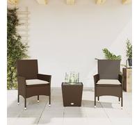 vidaXL Set Bistrò 3 pz con Cuscini Marrone Polyrattan e Vetro