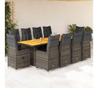 vidaXL Set Bistrò da Giardino 11 pz con Cuscini in Polyrattan Grigio