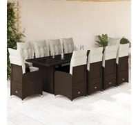 vidaXL Set Bistrò da Giardino 11 pz con Cuscini in Polyrattan Marrone