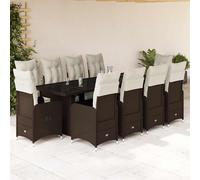 vidaXL Set Bistrò da Giardino 11 pz con Cuscini in Polyrattan Marrone