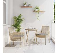 vidaXL Set Bistro da Giardino 3 pcs Beige Poly Rattan