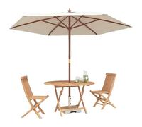 vidaXL Set da giardino da 3 pezzi naturale in legno di teak massiccio, tavolo rotondo moderno per giardino e terrazza, mobili da pranzo resistenti alle intemperie, stile contemporaneo