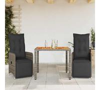 vidaXL Set Bistrò da Giardino 3 pz con Cuscini in Polyrattan Grigio