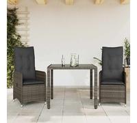Set Bistrò da Giardino 3 pz con Cuscini in Polyrattan Grigio