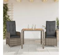 Set Bistrò da Giardino 3 pz con Cuscini in Polyrattan Grigio