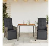 Set Bistrò da Giardino 3 pz con Cuscini in Polyrattan Grigio
