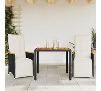 Set Bistrò da Giardino 3 pz con Cuscini in Polyrattan Nero