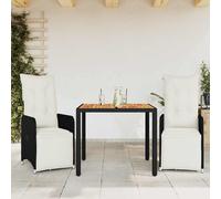 Set Bistrò da Giardino 3 pz con Cuscini in Polyrattan Nero