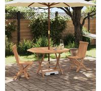 vidaXL Set da giardino da 3 pezzi, marrone in legno di teak massiccio, tavolo rotondo moderno per giardino e terrazza, mobili da pranzo resistenti alle intemperie, stile contemporaneo