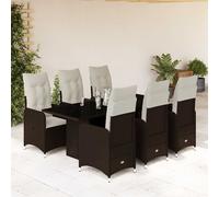 vidaXL Set Bistrò da Giardino 7 pz con Cuscini in Polyrattan Marrone