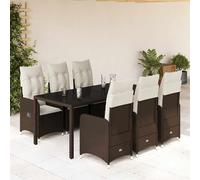 vidaXL Set Bistrò da Giardino 7 pz con Cuscini in Polyrattan Marrone