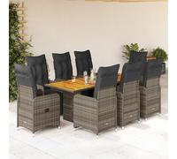 vidaXL Set Bistrò da Giardino 9 pz con Cuscini in Polyrattan Grigio