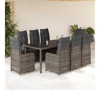 vidaXL Set Bistrò da Giardino 9 pz con Cuscini in Polyrattan Grigio