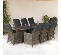 vidaXL Set Bistrò da Giardino 9 pz con Cuscini in Polyrattan Grigio