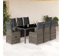 vidaXL Set Bistrò da Giardino 9 pz con Cuscini in Polyrattan Grigio
