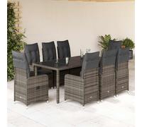 vidaXL Set Bistrò da Giardino 9 pz con Cuscini in Polyrattan Grigio