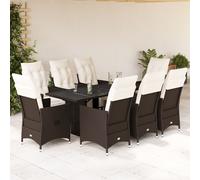 vidaXL Set Bistrò da Giardino 9 pz con Cuscini in Polyrattan Marrone