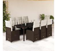 vidaXL Set Bistrò da Giardino 9 pz con Cuscini in Polyrattan Marrone