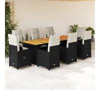 vidaXL Set Bistrò da Giardino 9 pz con Cuscini in Polyrattan Nero