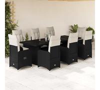 vidaXL Set Bistrò da Giardino 9 pz con Cuscini in Polyrattan Nero