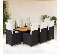 vidaXL Set Bistrò da Giardino 9 pz con Cuscini in Polyrattan Nero