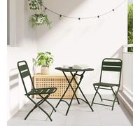 vidaXL Set da Pranzo Rotondo Compatto in Metallo Tavolo Pieghevole Verde Scuro con 2 Sedie, Perfetto per Piccoli Spazi Esterni, Design Moderno per Mobili Estivi, Patio, Giardino, Balcone, Spazio Pi