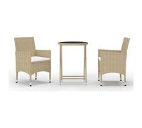 AX Tavolo Vetro Beige 2 Sedie Bistrò Cuscini Crema Stile Polyrattan New 3058380