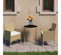 vidaXL Set Bistrot da Giardino 3 pz Polyrattan e Vetro Temperato Beige