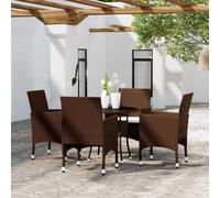 vidaXL Set Bistrot Giardino 5 pz Polyrattan e Vetro Temperato Marrone