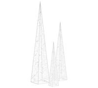 vidaXL Set Coni Luce LED Decorativi Acrilici Decorazioni Natalizie Illuminazione Addobbi Feste Festività Invernali Bianco Freddo 30/45/60 cm